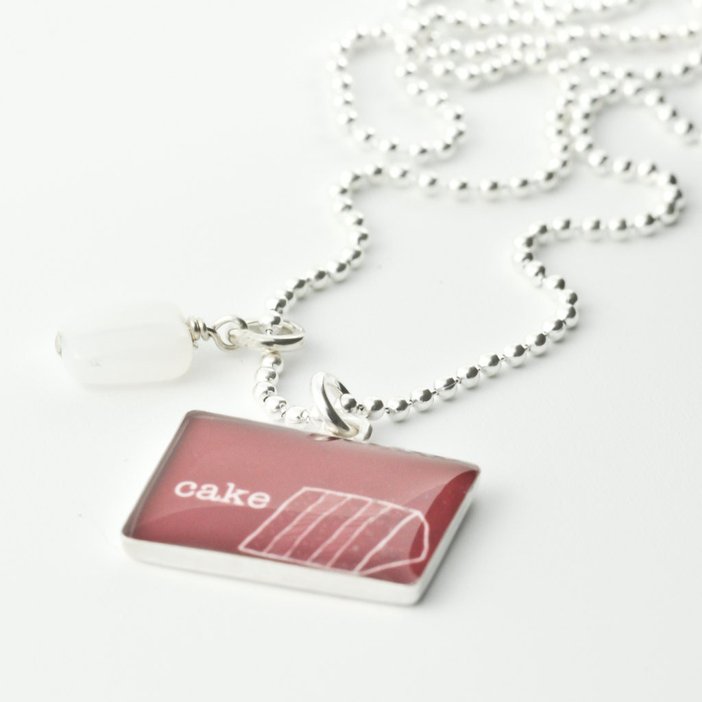 Cake Necklace Red Velvet Cake Necklace Dessert Pendant Hand Drawn Necklace