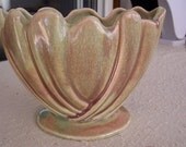 Vintage Art Pottery West Coast Pottery SHELL VASE Green Chartreuse Wine Color SIGNED Circa 1940s