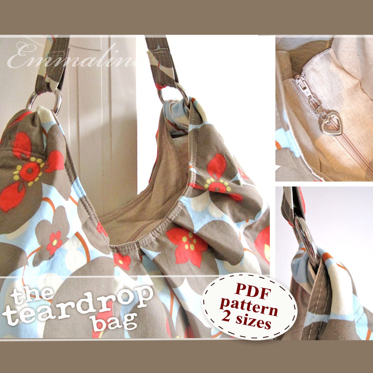 Teardrop Bag PDF Sewing Pattern - Large Beach Bag, Handbag Pattern, Hobo Bag, Shoulder or Tote Bag