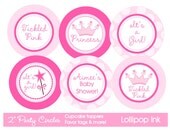 Pink Princess Printable Party Circles, DIY Pink Princess Baby Shower Personalized Cupcake Toppers, Favor Tags