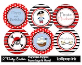 PIRATE  Printable Party Circles, DIY Personalized Pirate Cupcake Toppers, Favor Tags