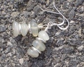 Moonstone Bead Earrings / Light Green / Sterling Silver Heishi Beads / Silver Earwires - 1 1/2" drop - E11