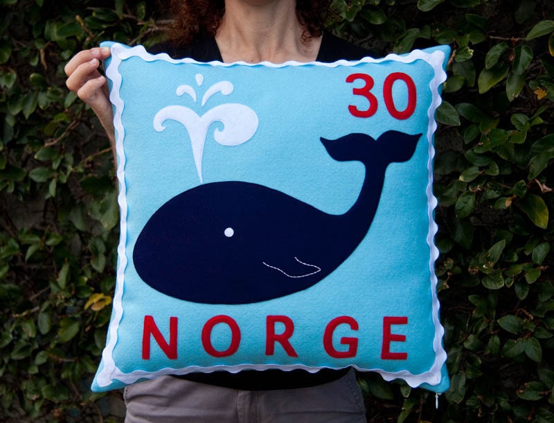 Norwegian whale stamp cushion cover
