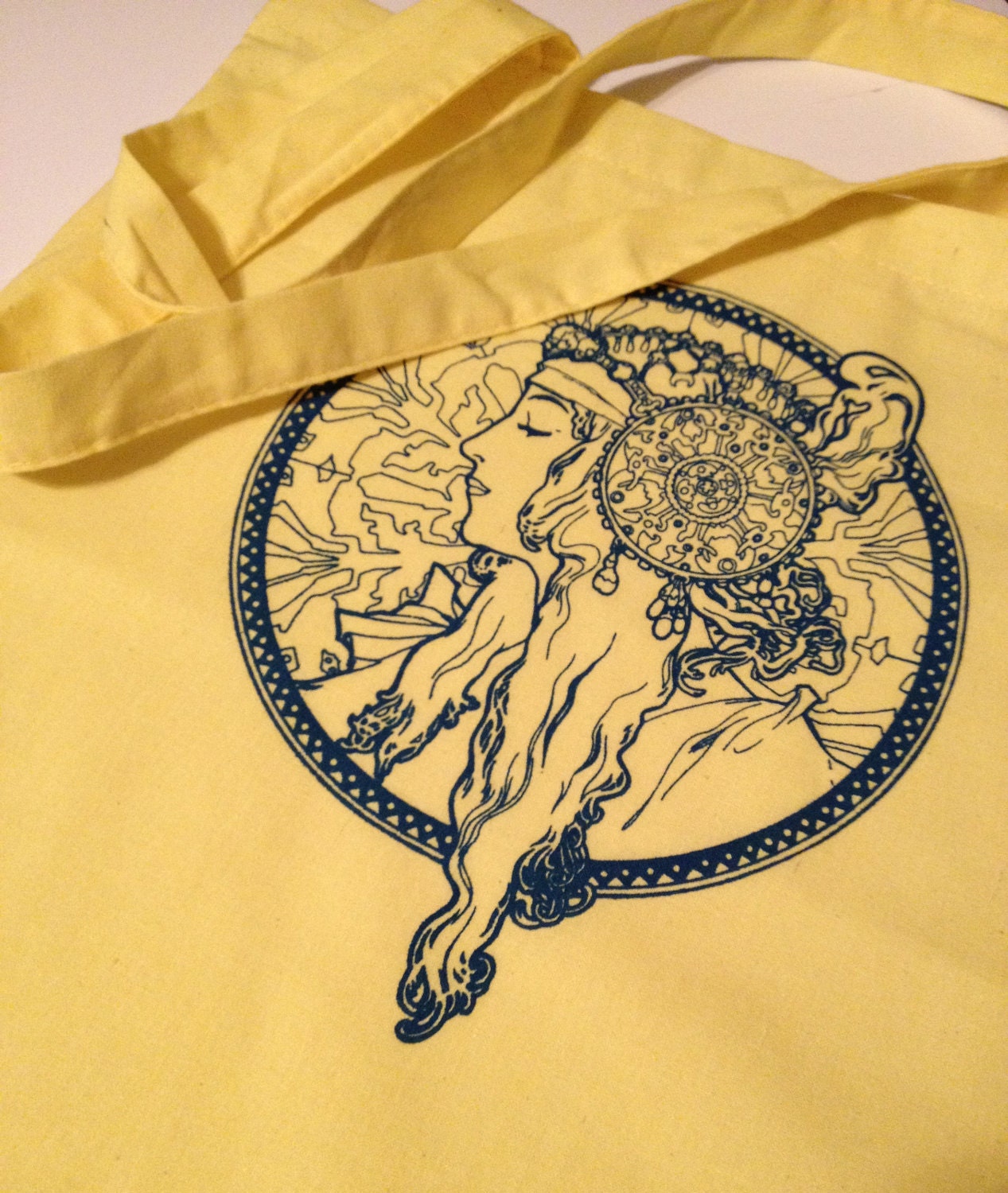 The Viola Two Tote, Yellow Hand Screen Printed Cotton Tote Bag