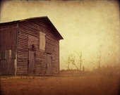Barn Photograph, Old Barn At Twilight, Brown, Sepia, Field And Trees, 8x10 Photo - Out Behind The Barn