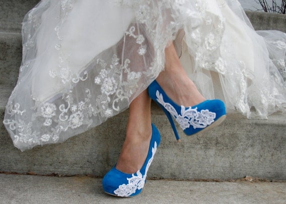 Turquoise Wedding Heel With Venise Lace Applique.