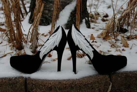 4th of July SALE - Black Heel With Lace Applique. Size 8