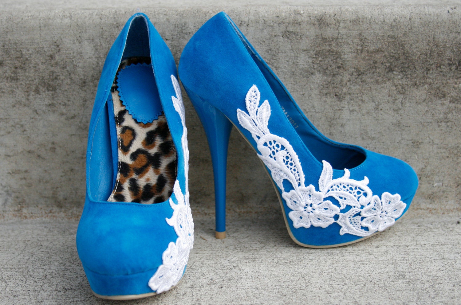 Turquoise Wedding Heel With Venise Lace Applique.