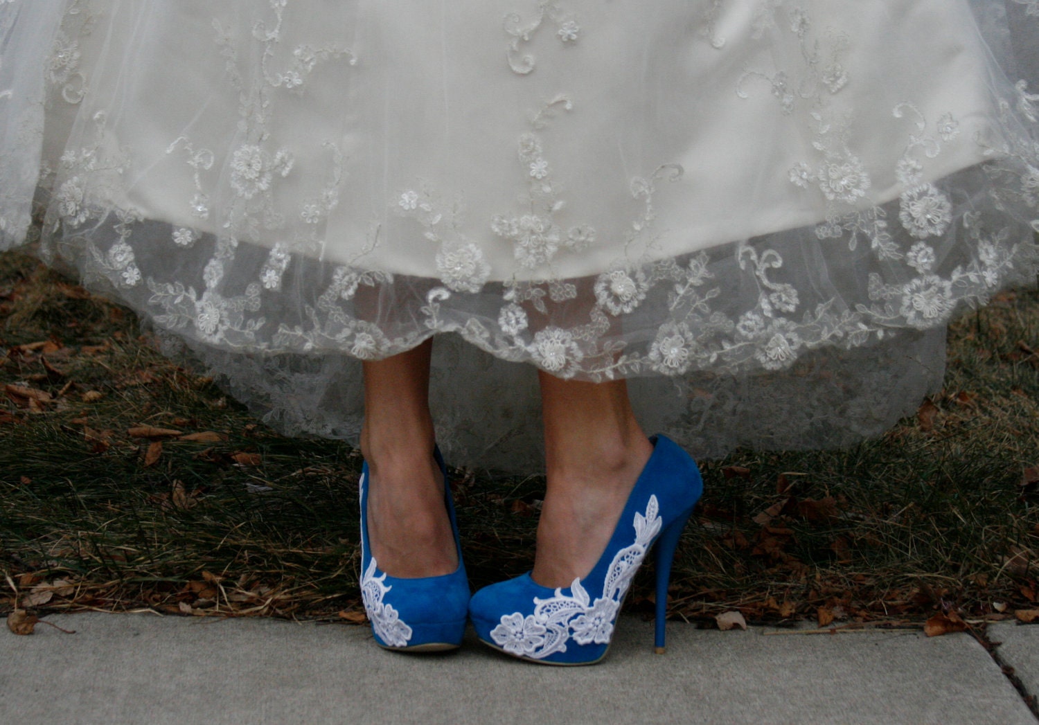 Turquoise Wedding Heel With Venise Lace Applique.