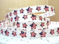 1 YRDS 3/8 4th Of July American Flag USA Stars White Grosgrain Ribbon-Perfect for Bows Clips Scrap booking Sewing