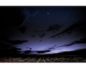 Chicago Moon - skyline photograph, night sky photo, city lights, 8x12