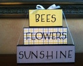 Wood Summer Block Stacker - Bees, Flowers, Sunshine  - Seasonal/Home decor for Summertime