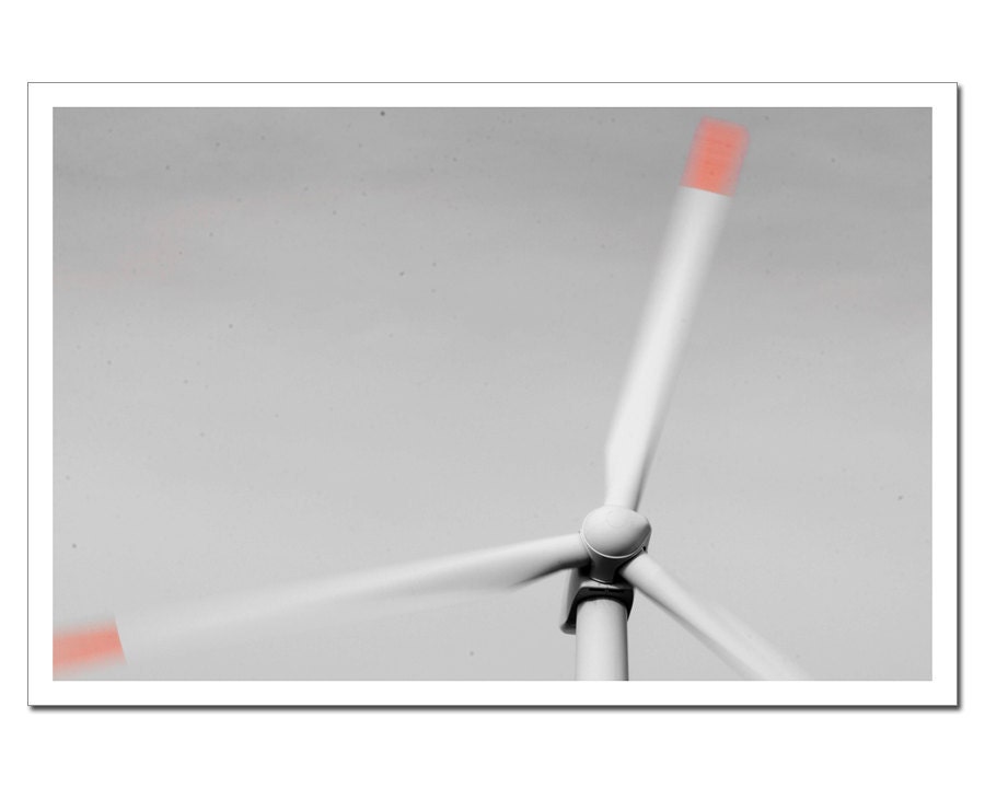 Minimalistic Photography, Windmill Photograph, Home Decor Print Wind Turbine Photograph 8x10 or 8x12, peach coral