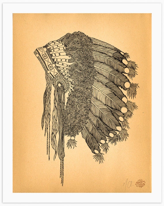 Native American Print 12" x 15" Art Print "Headdress"