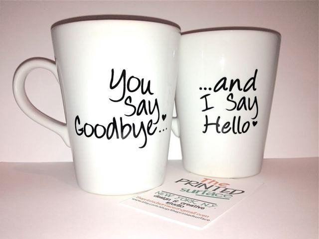 Latte mug couple set of 2 mugs set- "Hello Goodbye" set perfect couple gift wedding gift, housewarming Gift