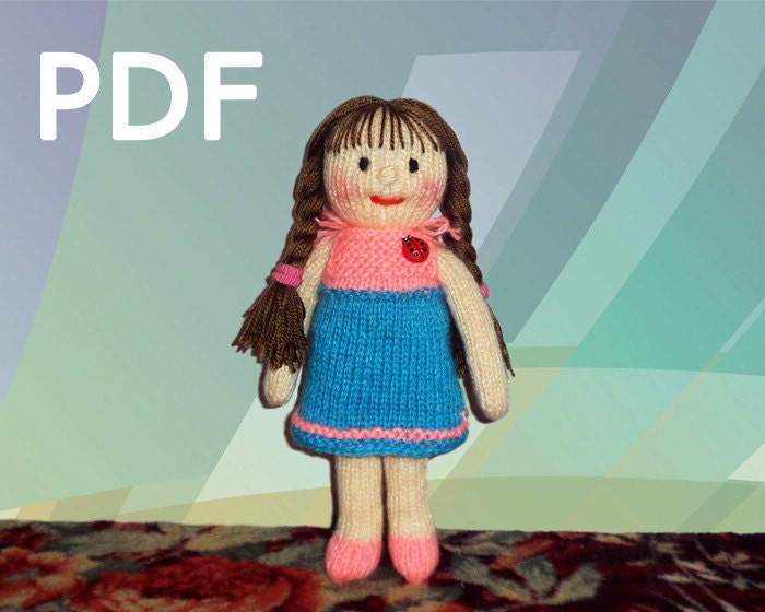 PDF Patterns Hand Knit Doll Dressed in a Frock