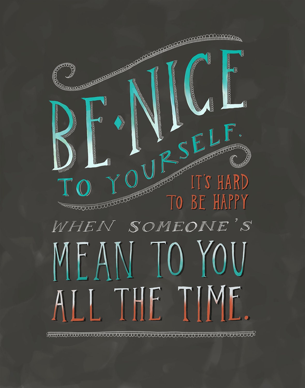 Inspirational "Be Nice To Yourself" Quote Print: 8" x 10" Wall Art Hand-Lettered Typography