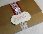 Jennifer Red Contemporary Lace Kraft Invitation