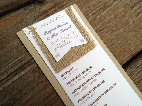 Wedding Program TeaRoses- Sewn Unique Creative Rustic Shabby Woodland Chic