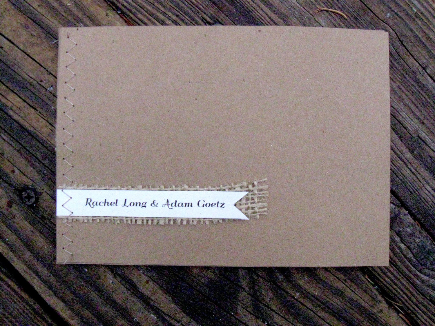 Rachel Black Burlap Kraft Sewn Wedding Invitation