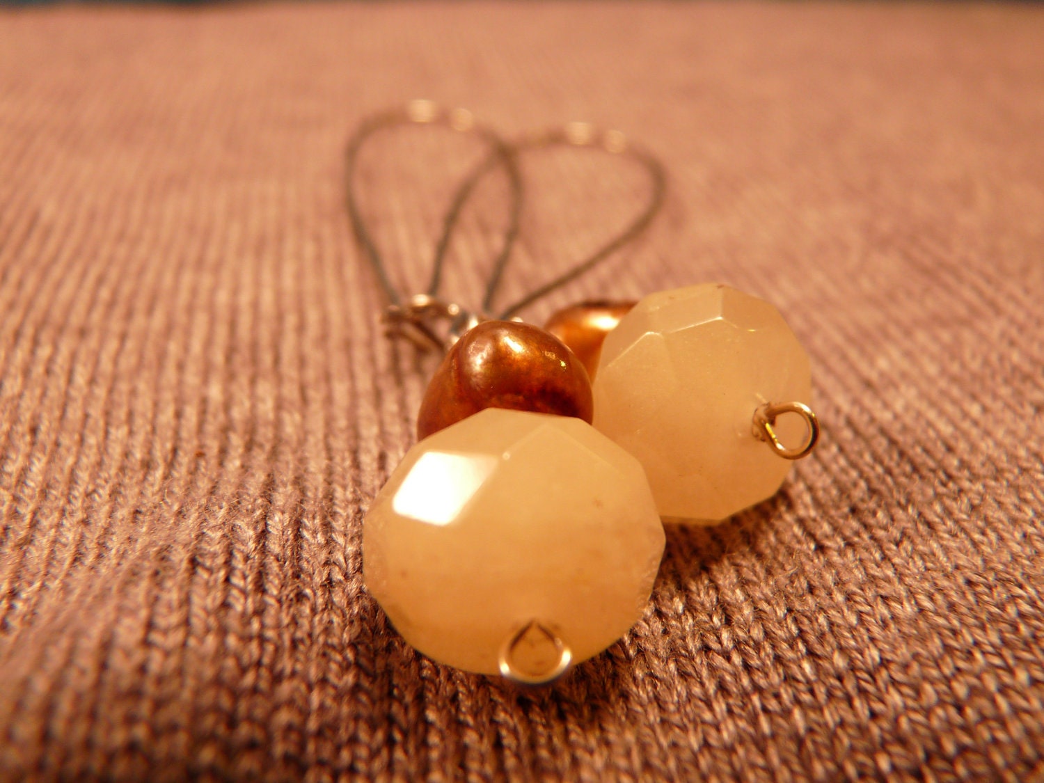 On SALE: White Yellow Gems With Gold Brown Pearl Earrings (long)
