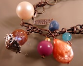 Multicolored Dangling Beads on Coppertone Chain Necklace