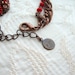 Red & Pearl Beaded Rhinestone Bracelet Antique Copper Metal Vintage Style Rhinestone Textured Chain