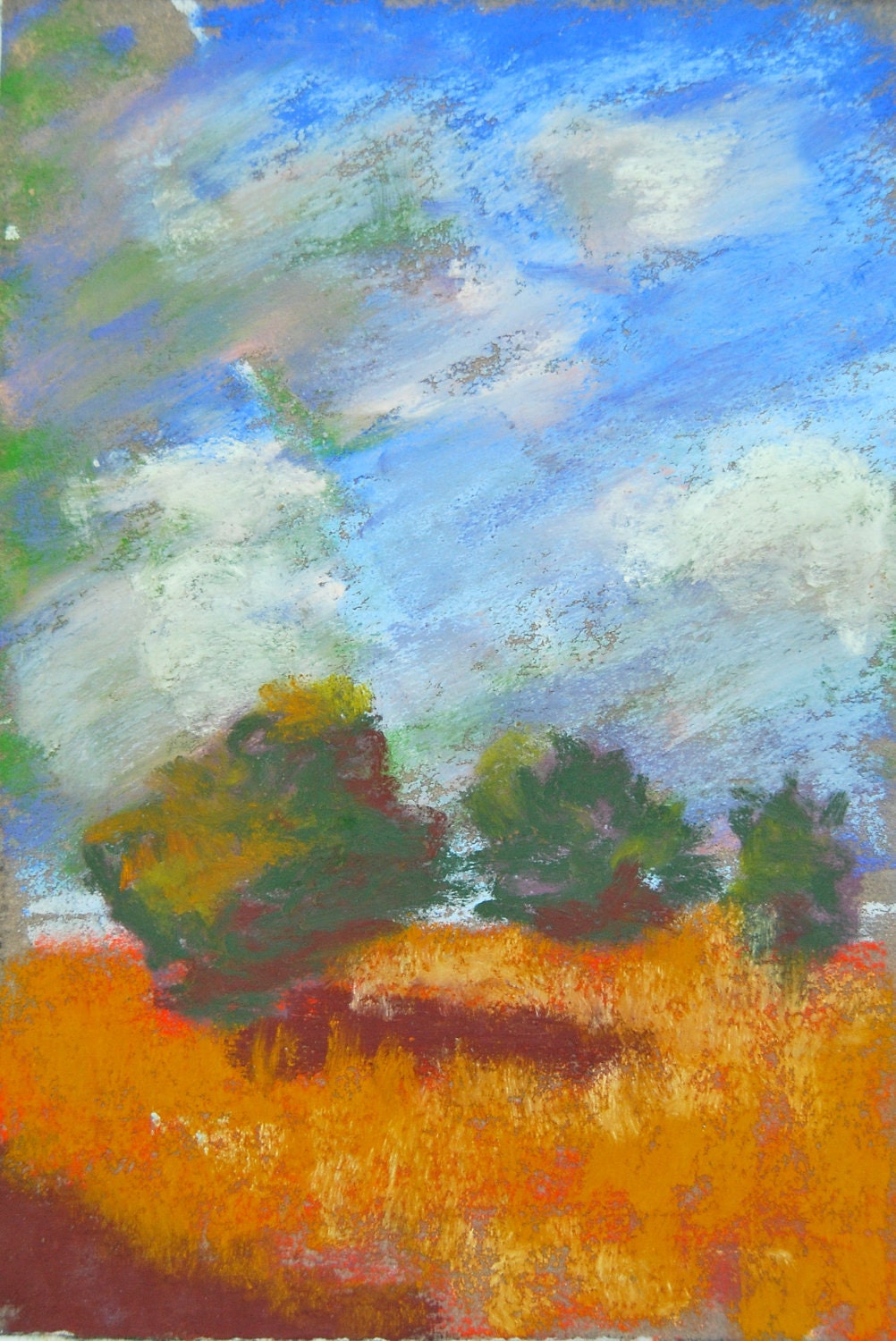 Three Trees Pastel Landscape