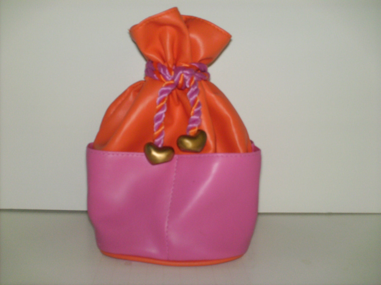 Vintage Nina Ricci Deci Dela Tote Bag Pink Orange with Gold Hearts