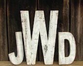Rustic Barn Wood Wedding Letters -Three Custom Painted Distressed Letters - SecondNatureWoodwork
