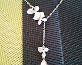 Dangling Triple Orchids Flowers Lariat Necklace - orchid pendant,bridesmaid gifts,Wedding jewelry, mother's day gift