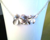 Dangling Triple Orchids Flowers Pendant, necklace, bridesmaid gifts,Wedding jewelry,flower girl, orchid charm,