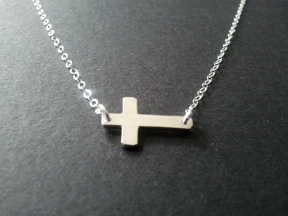 Sideways Cross Silver Pendant Necklace,