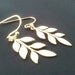 Cute leaves Gold earrings, dangle, glass, drop,Lovely Gift,Wedding jewelry