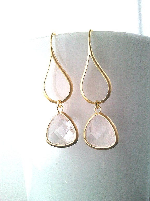 Gold Water Drop Earrings - Crystal Synthetic Stone Pendant ,Dangle Earrings,bridesmaid gifts,Wedding Earrings,jemstone
