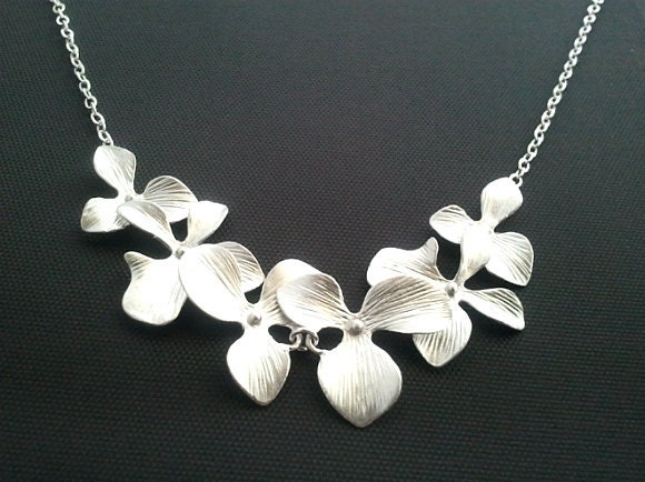 Dangle Triple Orchids Flowers Drop Silver ,Drop, Dangle, Earrings,bridesmaid gifts,Wedding jewelry