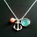 Anchor pendant, Necklace, coral, mint glass ,anchor charm, pendant, lariat, wedding, necklace, mother's day gift
