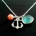 Anchor pendant, Necklace, coral, mint glass ,anchor charm, pendant, lariat, wedding, necklace, mother's day gift