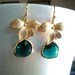 Flower with Emerald Green Earrings,Drop, Dangle, Glass Earrings, bridesmaid gifts,Wedding jewelry