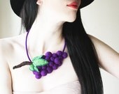 OOAK Felt Grape Necklace, Statement Necklace, Wine Jewelry, Fruit Jewelry, Fun Jewelry, Colorful Jewelry, Unique Jewelry, Violet, Green