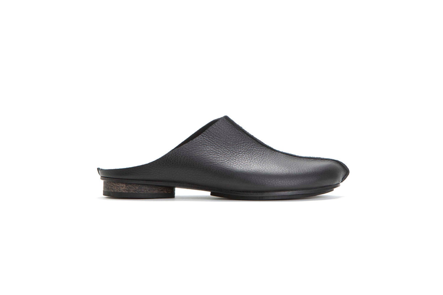 Black leather slippers