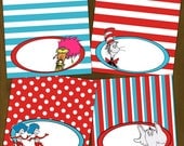 Dr. Seuss Food Labels Place Cards - Dr. Seuss Printable Food Labels (Cat in the Hat, Thing 1 and Thing 2, Lorax, Horton) - INSTANT DOWNLOAD