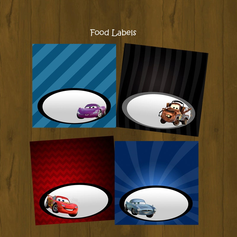 Disney CARS 2 Lightning Mc Queen Food Labels (Tent fold) - INSTANT DOWNLOAD