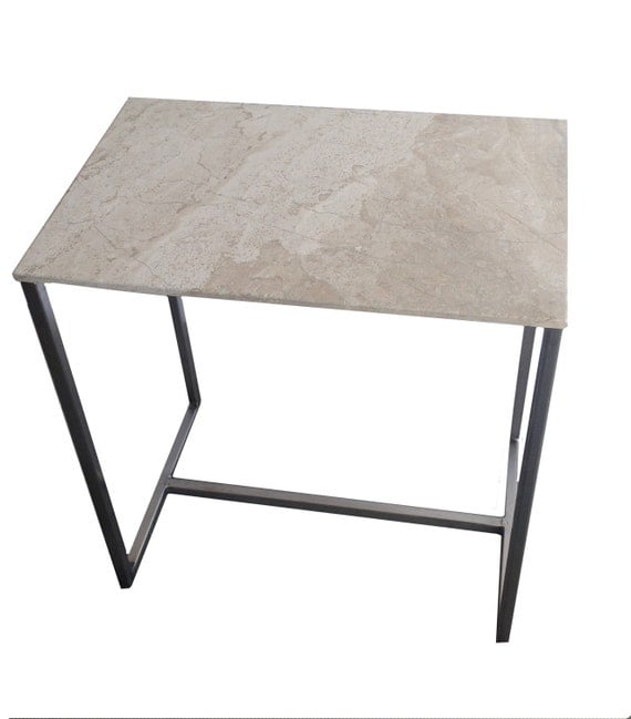 Custom Steel and Stone Side Table