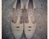 Vintage 90s Ecru Suede Leather T Strap Heels by Nine West 7.5