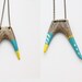 Hand Painted Antler - Necklace Earrings Jewelry - Natural Deer Antler - Bohemian Tribal Folk - Blue Yellow White- Free Earrings