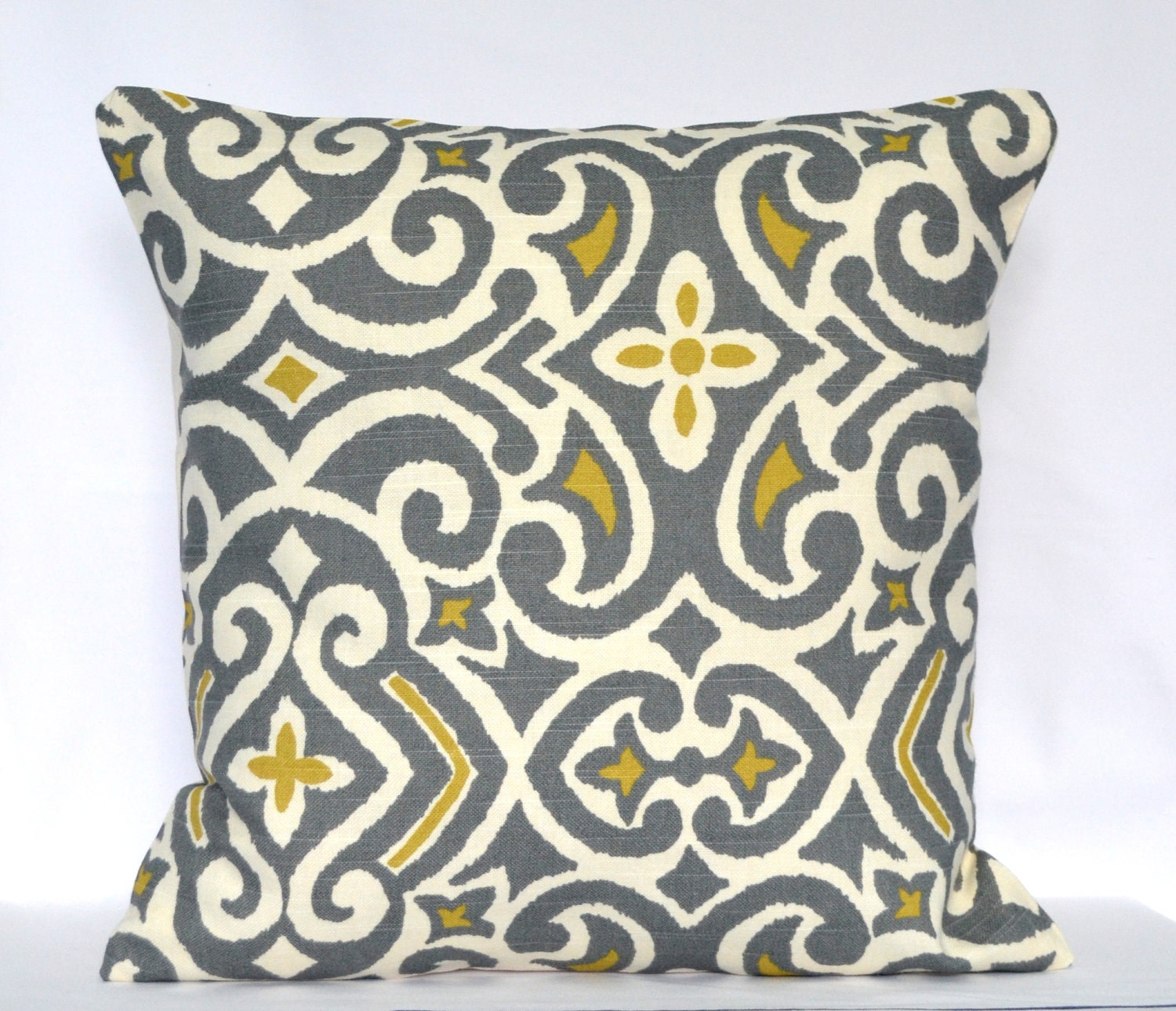 Decorative pillow designer pillow accent pillow cover throw pillow Damask Grey and yellow Pillow Cover 18x8 inch