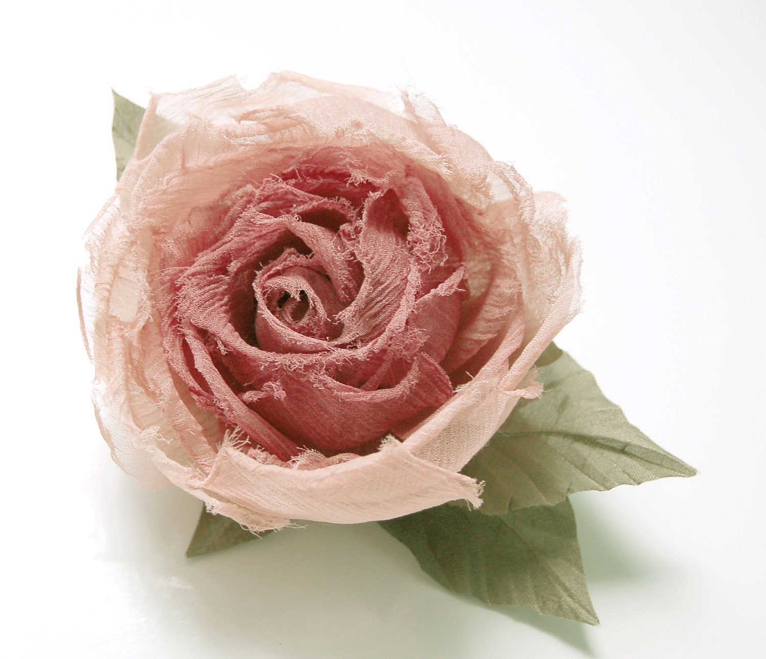 Peachy-pink HANDMADE silk fabric flower hair clip/pin brooch