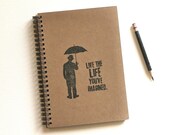 inspirational notebook umbrella Live the Life You've Imagined Hand Stamped Spiral Journal