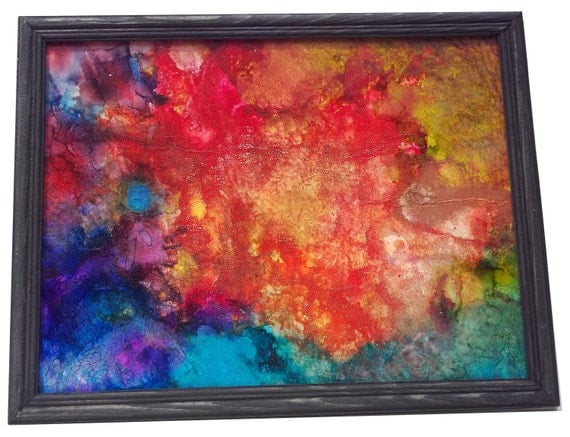 ORIGINAL Bright Multi Colored Rainbow Modern Contemporary Art Abstract Acrylic Painting Red Blue Purples